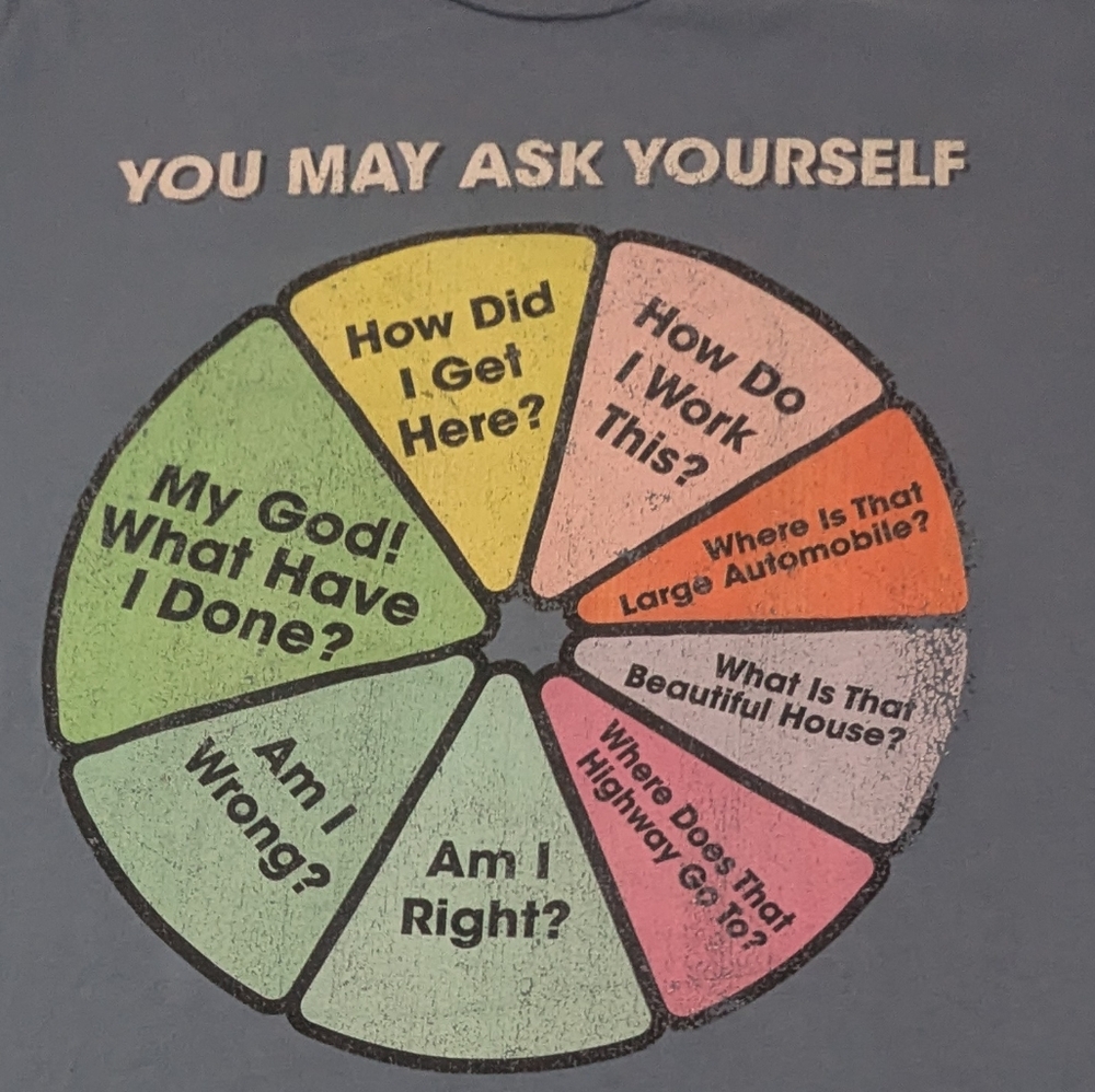 Talking Heads YOU MAY ASK YOURSELF Once in a Lifetime Lyrics Blue Tshirt XL